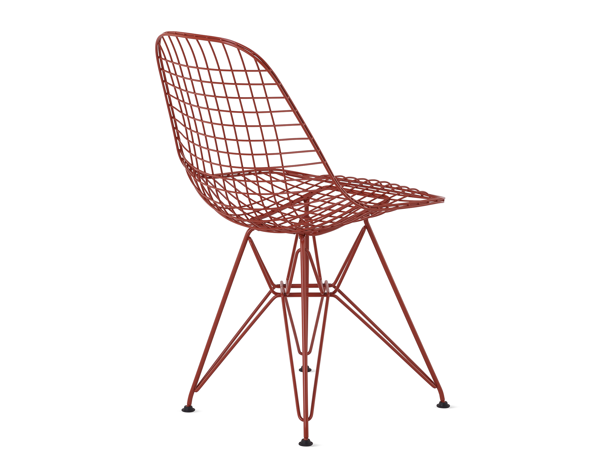 Iron red wire chair with wire base back angle view